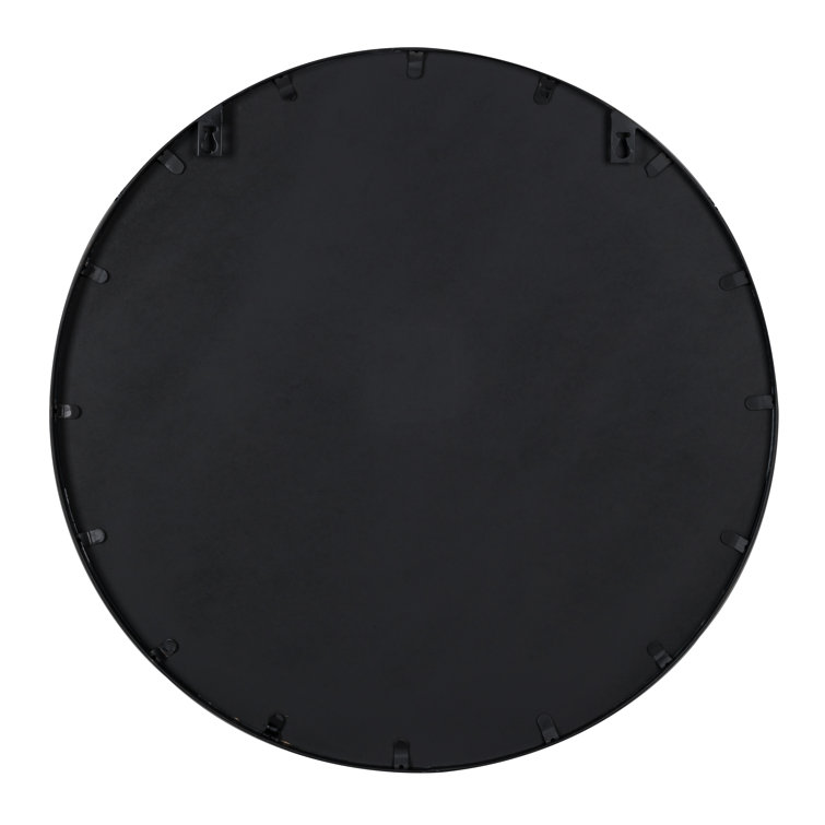 Luna 30" Round Black Matte Wood Wall Mirror