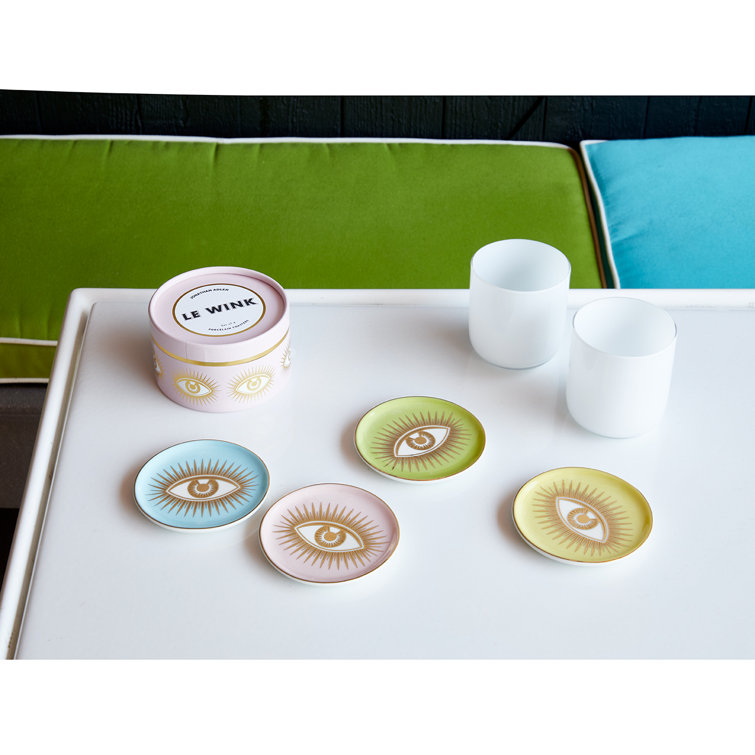 Gold Accented Yellow Ceramic Eye Coaster Set