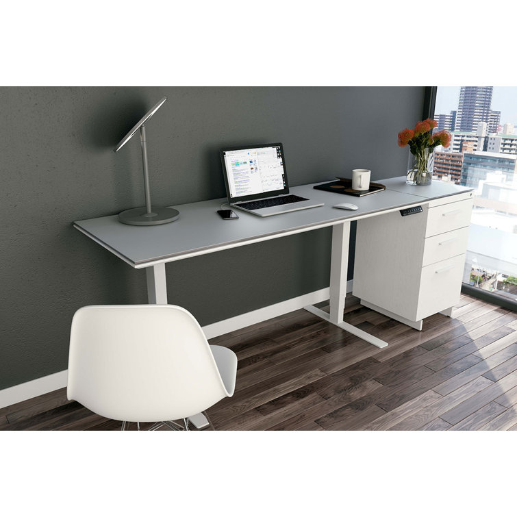 Centro White and Gray Glass 3-Drawer Mobile File Cabinet
