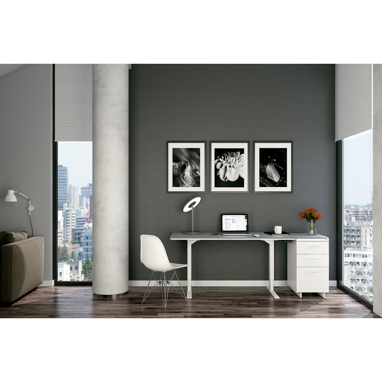 Centro White and Gray Glass 3-Drawer Mobile File Cabinet