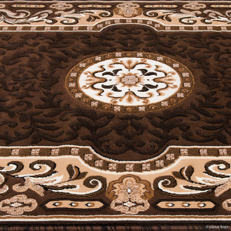 Ivory and Chocolate Synthetic Traditional Area Rug