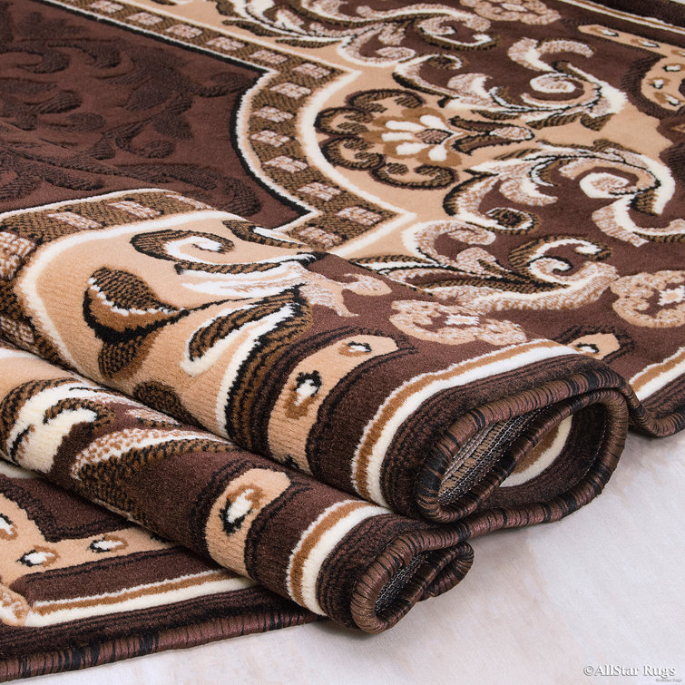 Ivory and Chocolate Synthetic Traditional Area Rug