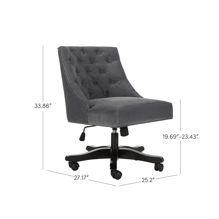 Elegant Gray Tufted Transitional Swivel Desk Chair in Wood Finish