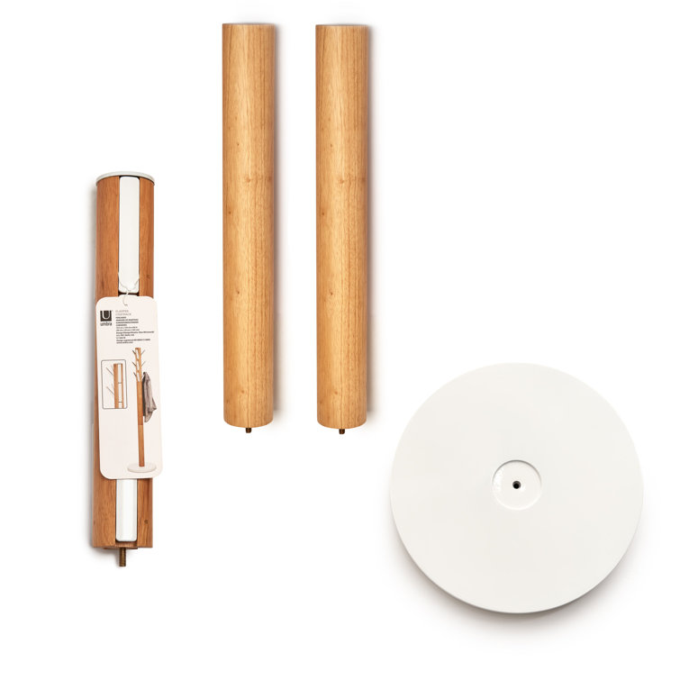 Sleek Modern White/Natural Rubberwood 9-Hook Coat Stand