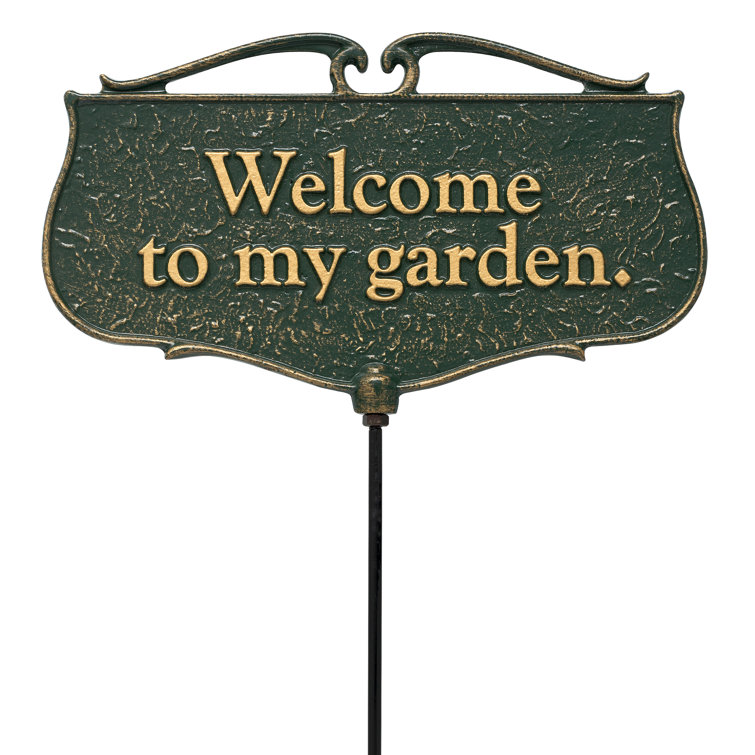 Green Cast Aluminum Garden Welcome Sign