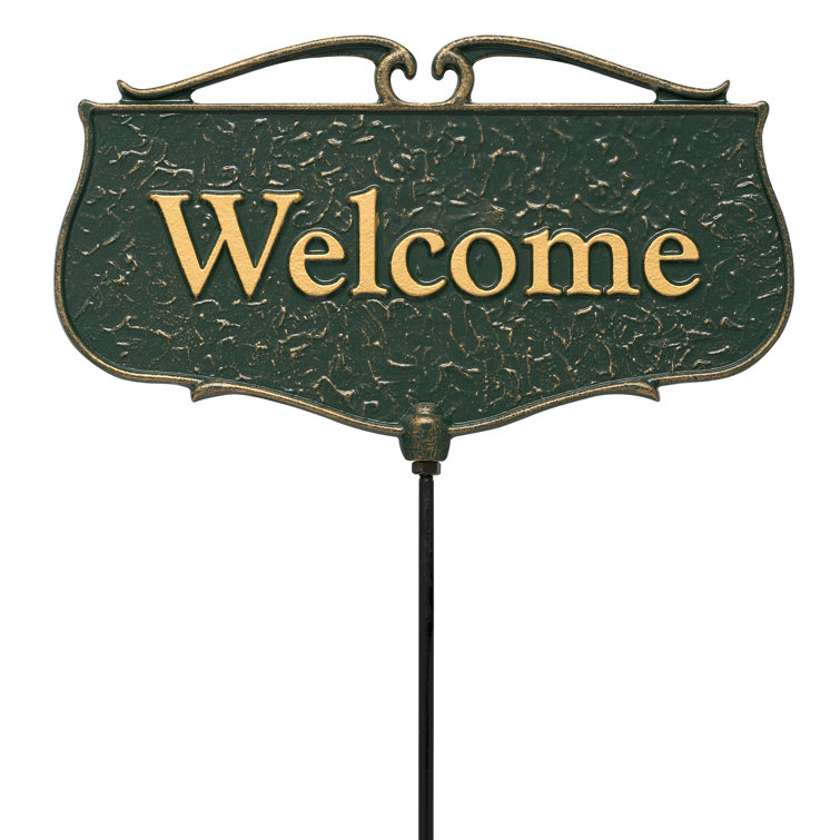 Green and Gold Cast Aluminum Customizable Welcome Yard Sign