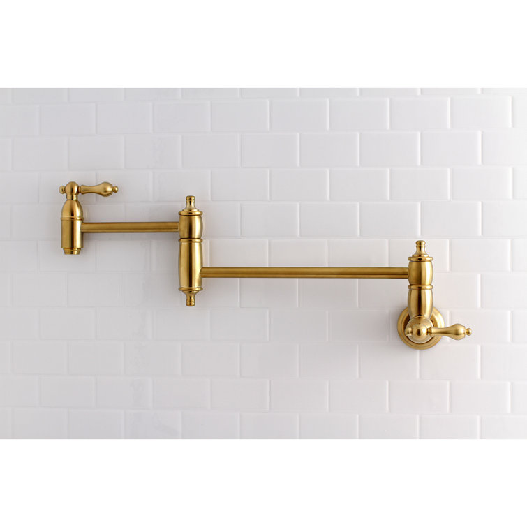 Brushed Brass Dual Handle Wall Mount Pot Filler Faucet