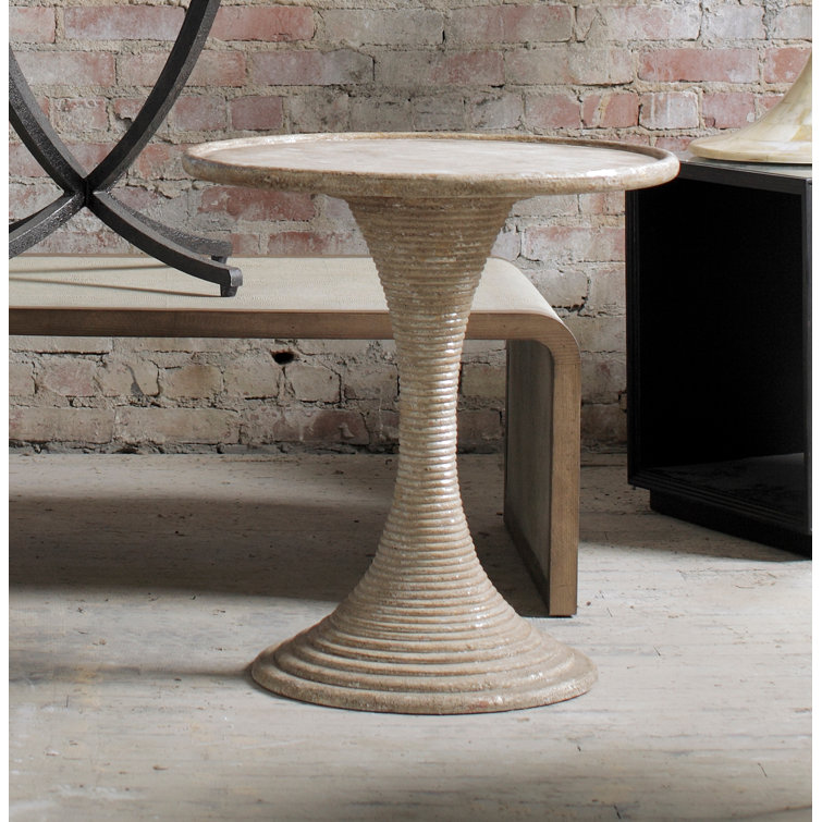 Gloria Round Antique Gold and Silver Leaf End Table