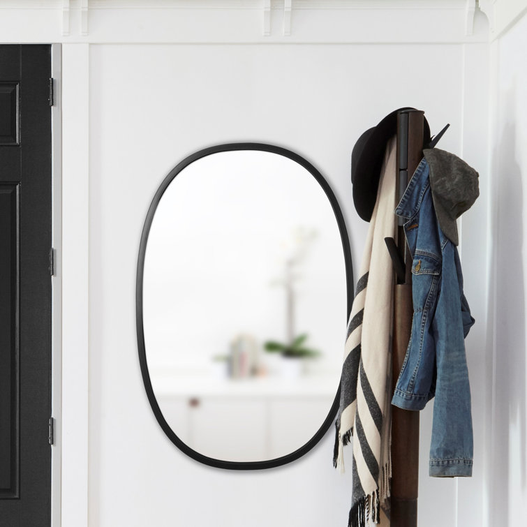 Sleek Modern Oval Hub Wall Mirror 18"x24" in Black