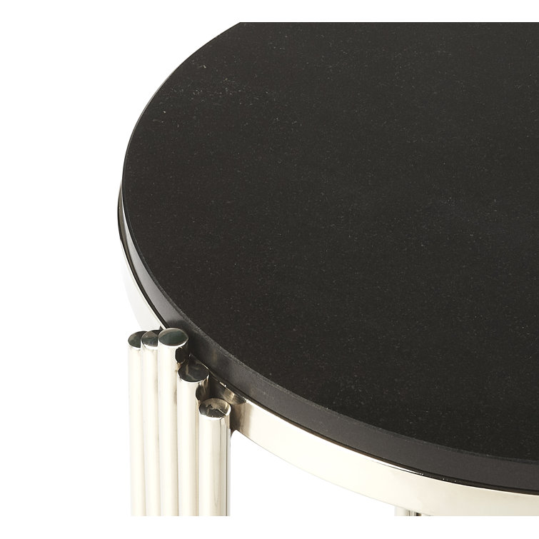 Khalifa Round Black Granite & Metal End Table