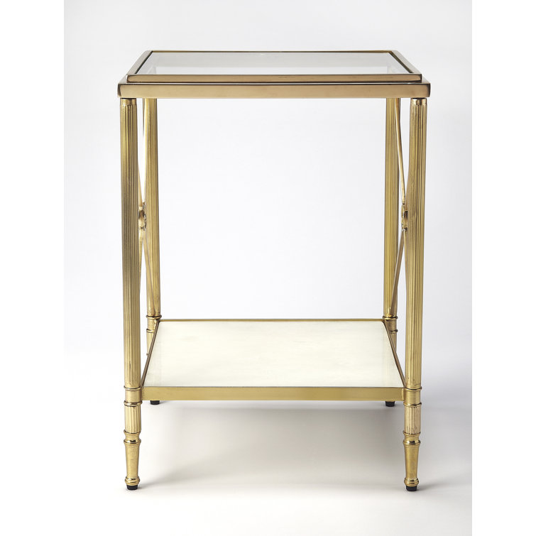 Symmetrical Stone and Metal 82" Rectangular End Table in Gold