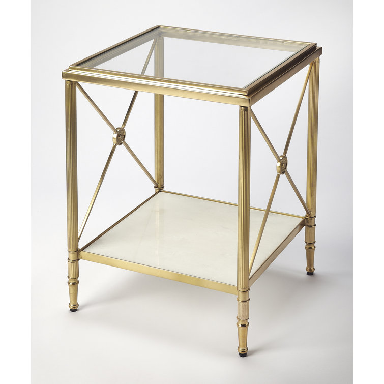 Symmetrical Stone and Metal 82" Rectangular End Table in Gold