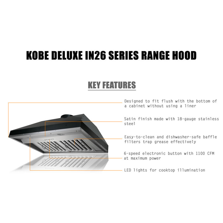 Kobe 36" Stainless Steel Built-In Range Hood with LED Lights
