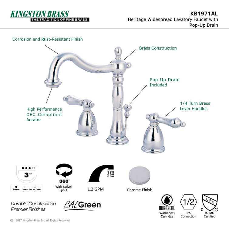 Polished Chrome Traditional Widespread Bathroom Faucet with Drain