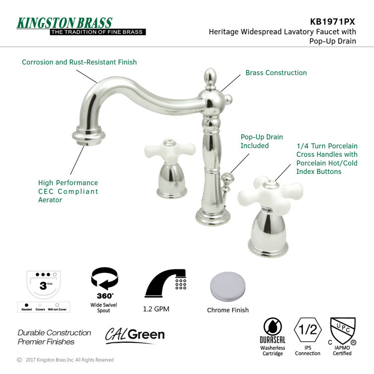Heritage Polished Chrome Widespread Lavatory Faucet