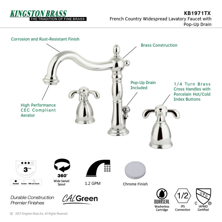French Country Polished Chrome 8" Widespread Bathroom Faucet