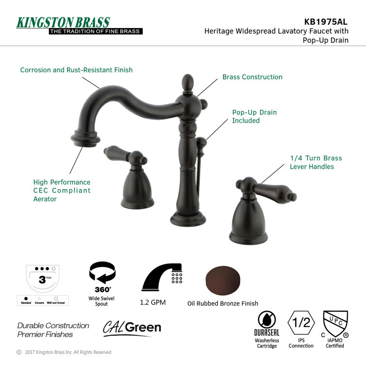 Heritage Oil Rubbed Bronze Widespread Bathroom Faucet