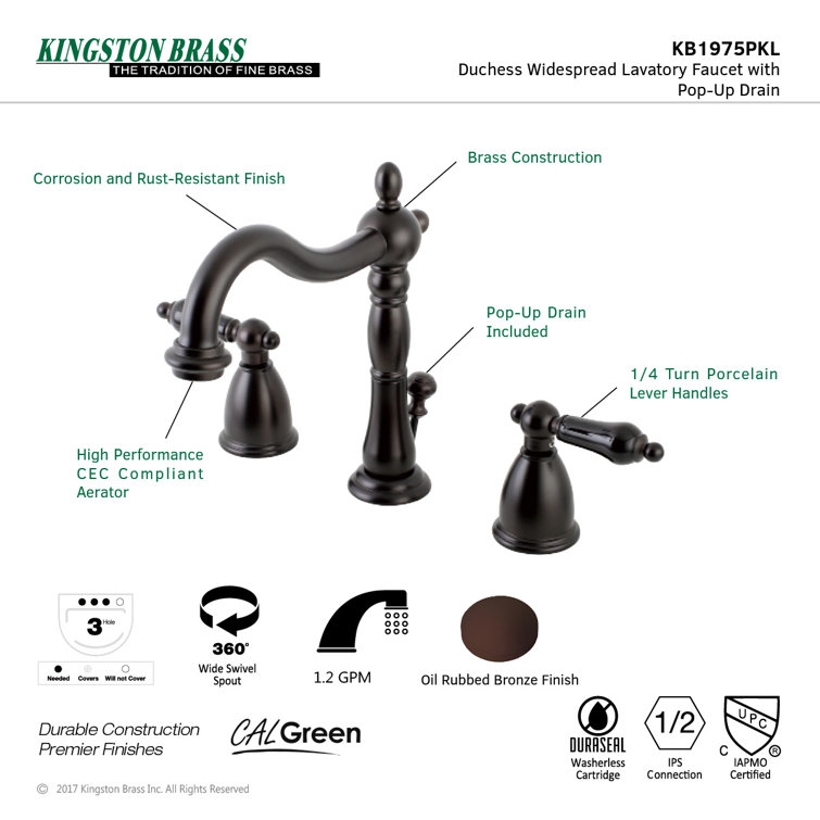 Duchess Oil Rubbed Bronze Widespread Bathroom Faucet with Black Porcelain Handles
