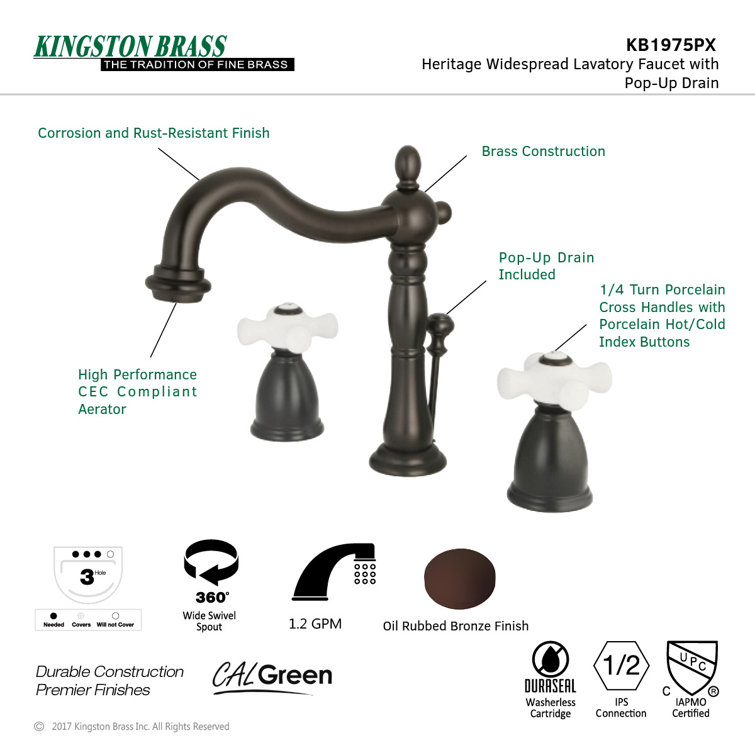 Heritage 8-Inch Oil Rubbed Bronze Widespread Bathroom Faucet