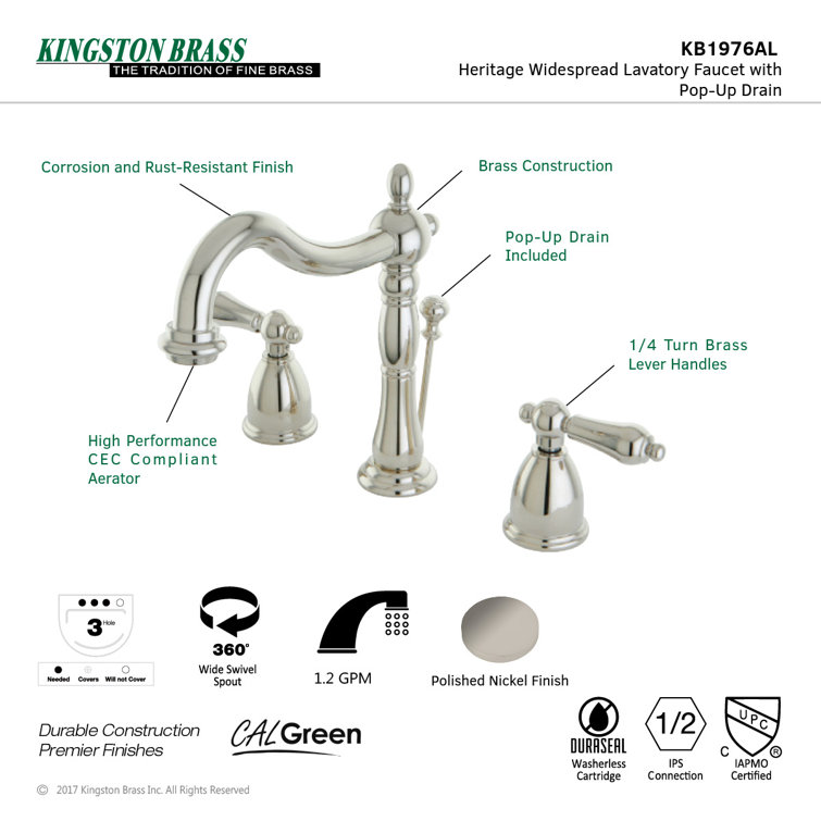 Heritage 8'' Polished Nickel Widespread Lavatory Faucet
