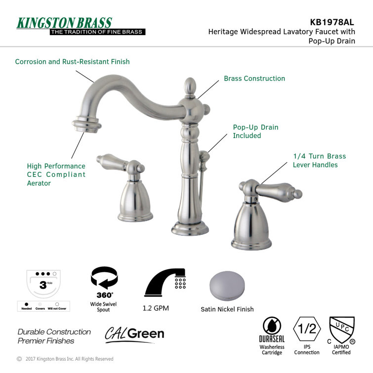 Heritage 14" Polished Brass Widespread Bathroom Faucet