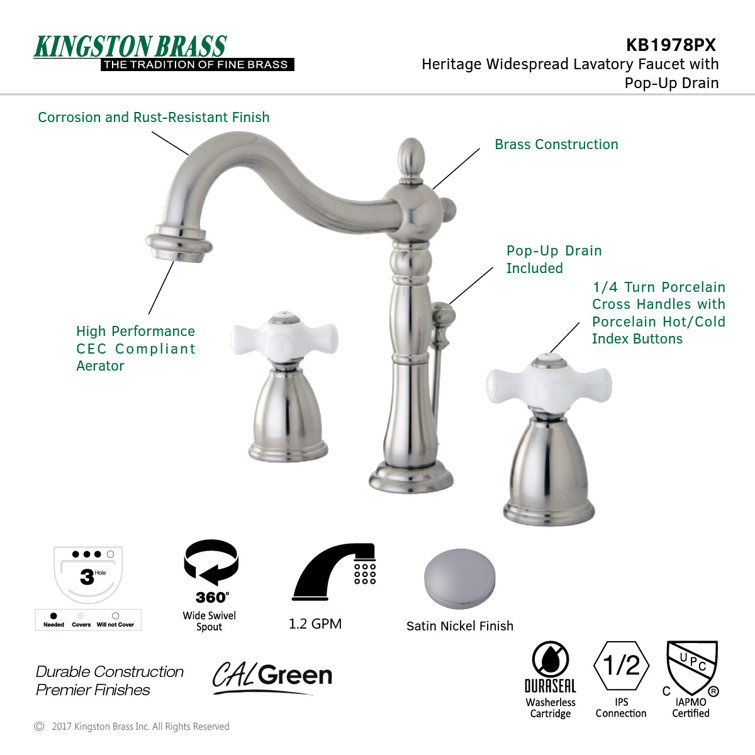 Heritage Polished Nickel Widespread Bathroom Faucet with Drain