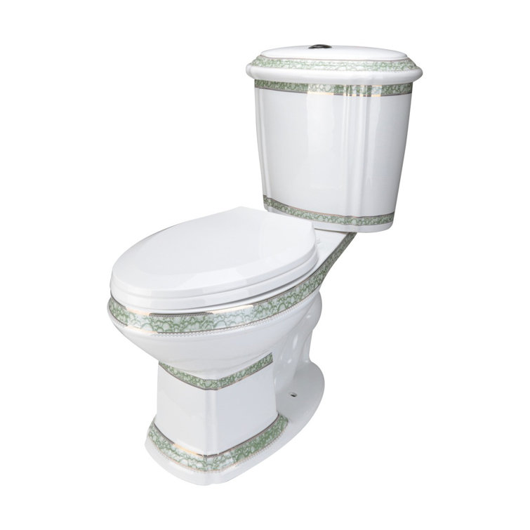 Elongated White and Green Dual Flush Two-Piece Toilet