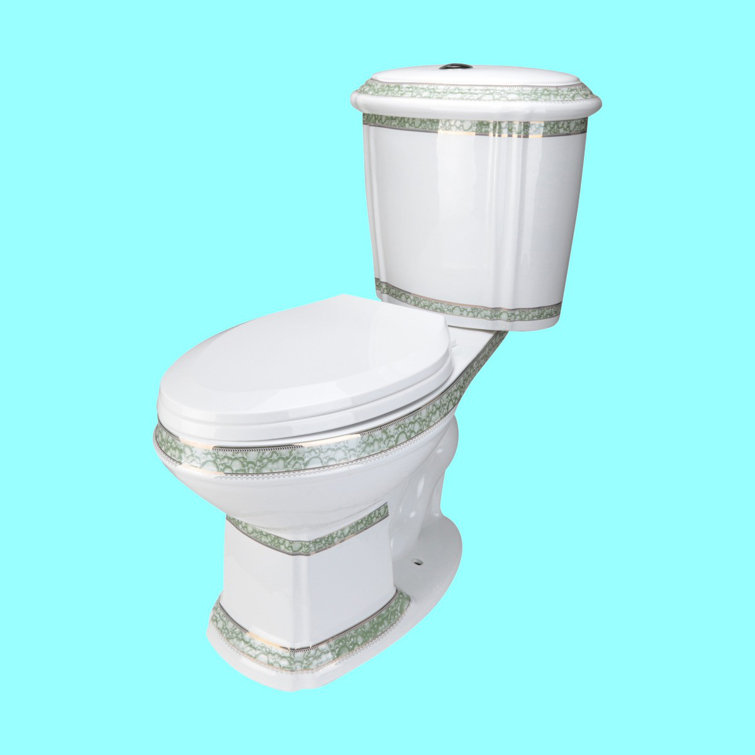 Elongated White and Green Dual Flush Two-Piece Toilet