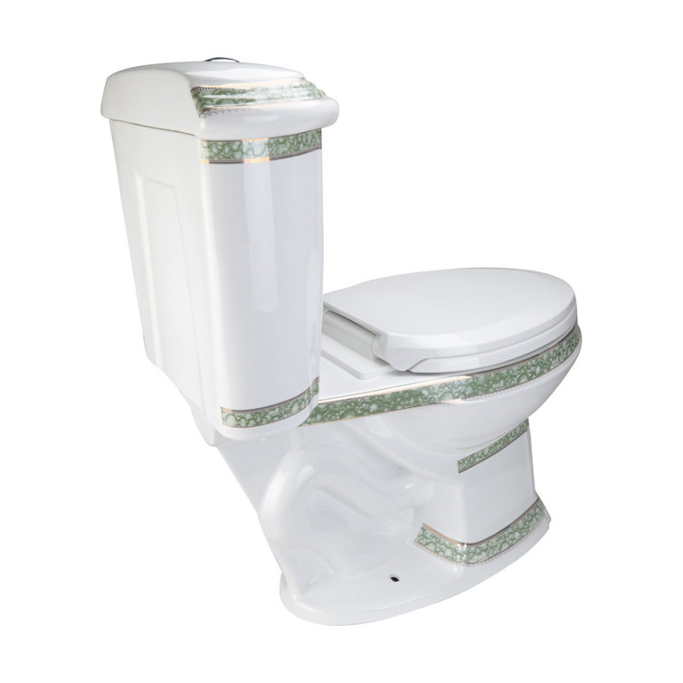 Elongated White and Green Dual Flush Two-Piece Toilet