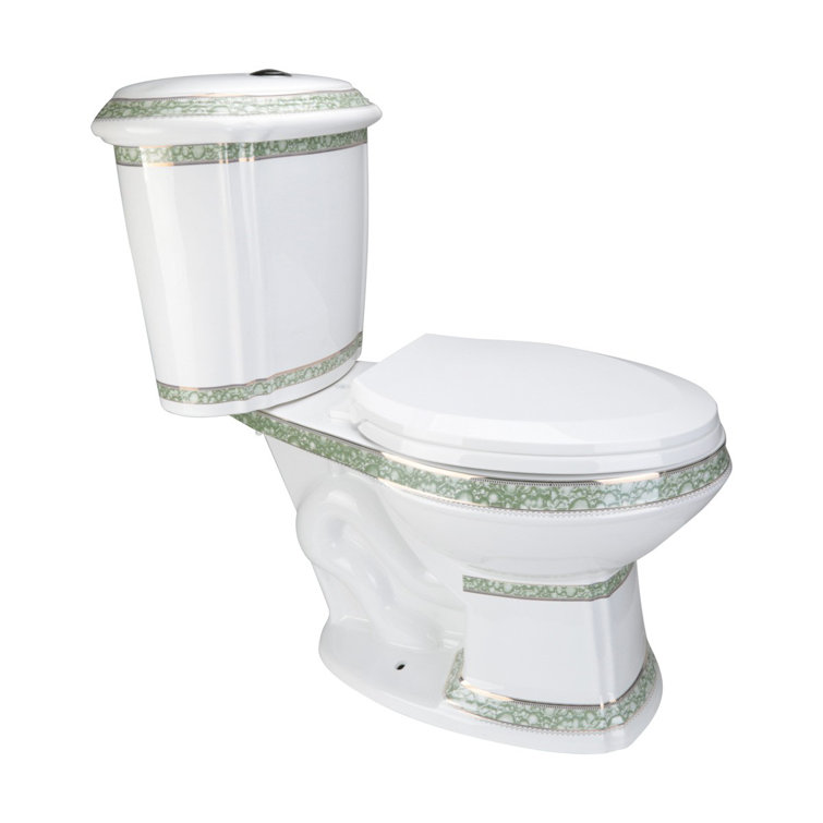 Elongated White and Green Dual Flush Two-Piece Toilet