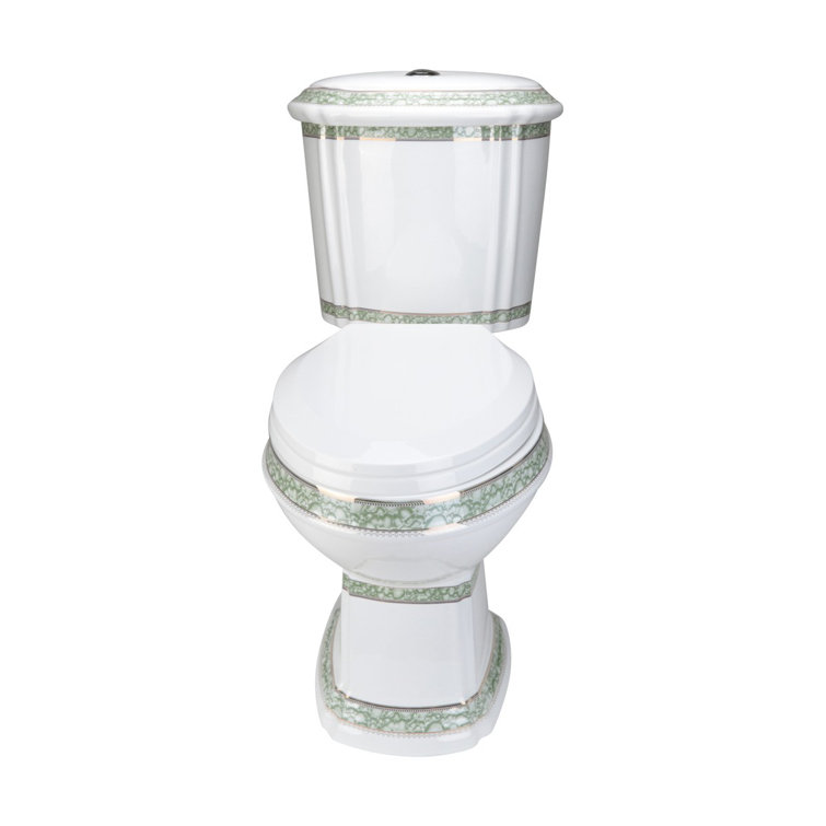 Elongated White and Green Dual Flush Two-Piece Toilet