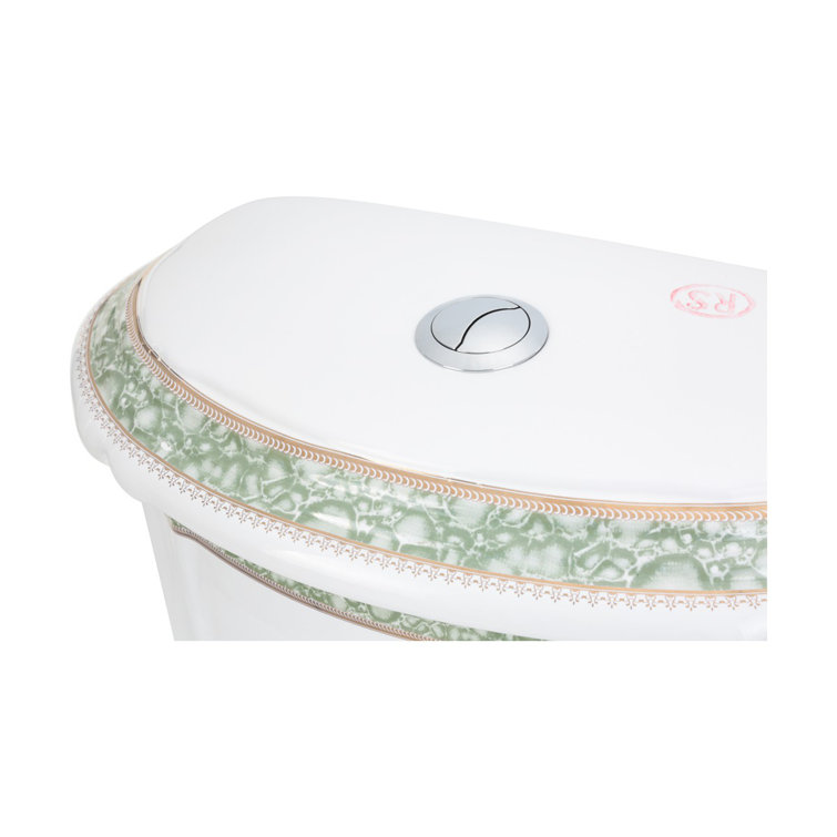 Elongated White and Green Dual Flush Two-Piece Toilet