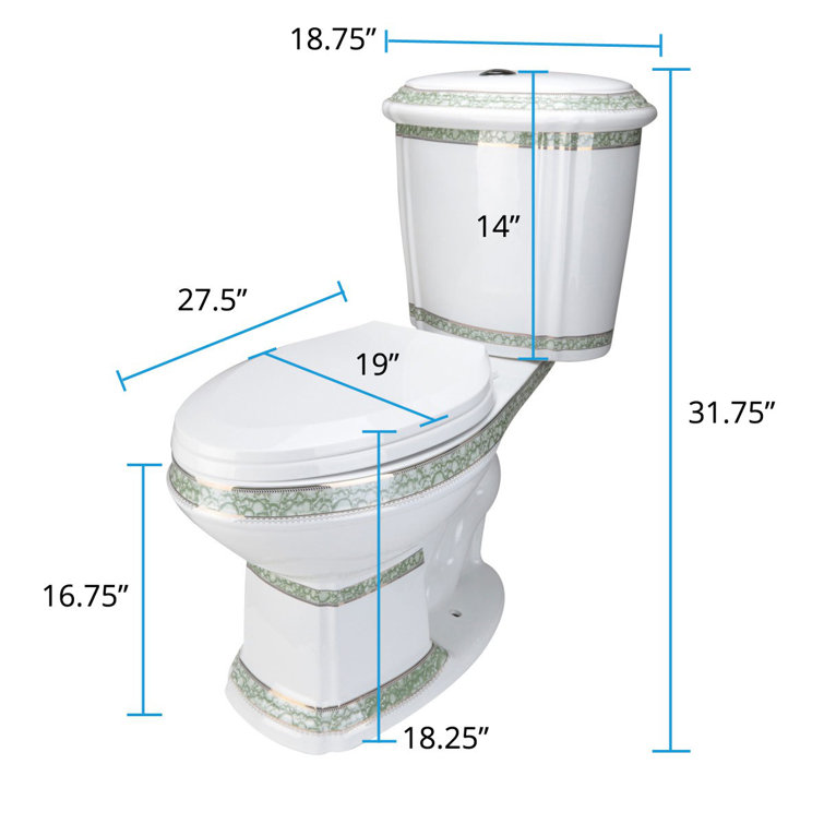 Elongated White and Green Dual Flush Two-Piece Toilet