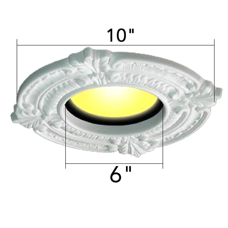 White Ornate Polyurethane Recessed Ceiling Medallion 6" ID x 10" OD