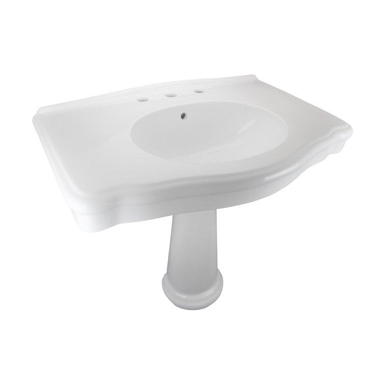 Large White Ceramic Pedestal Bathroom Sink with Overflow
