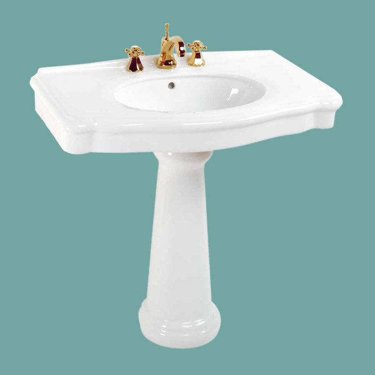 Large White Ceramic Pedestal Bathroom Sink with Overflow