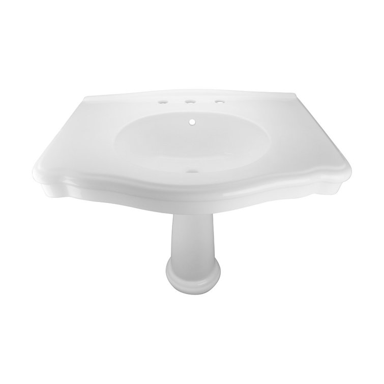 Large White Ceramic Pedestal Bathroom Sink with Overflow