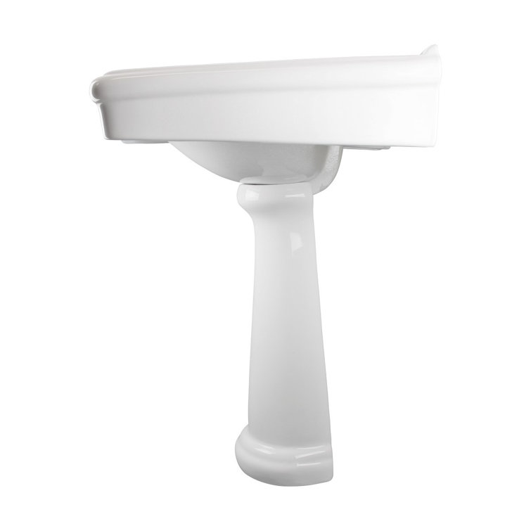 Large White Ceramic Pedestal Bathroom Sink with Overflow