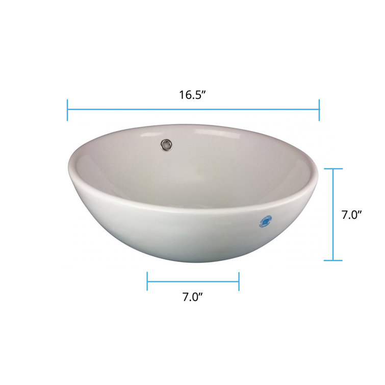 16.5'' Gloss White Ceramic Round Bathroom Vessel Sink