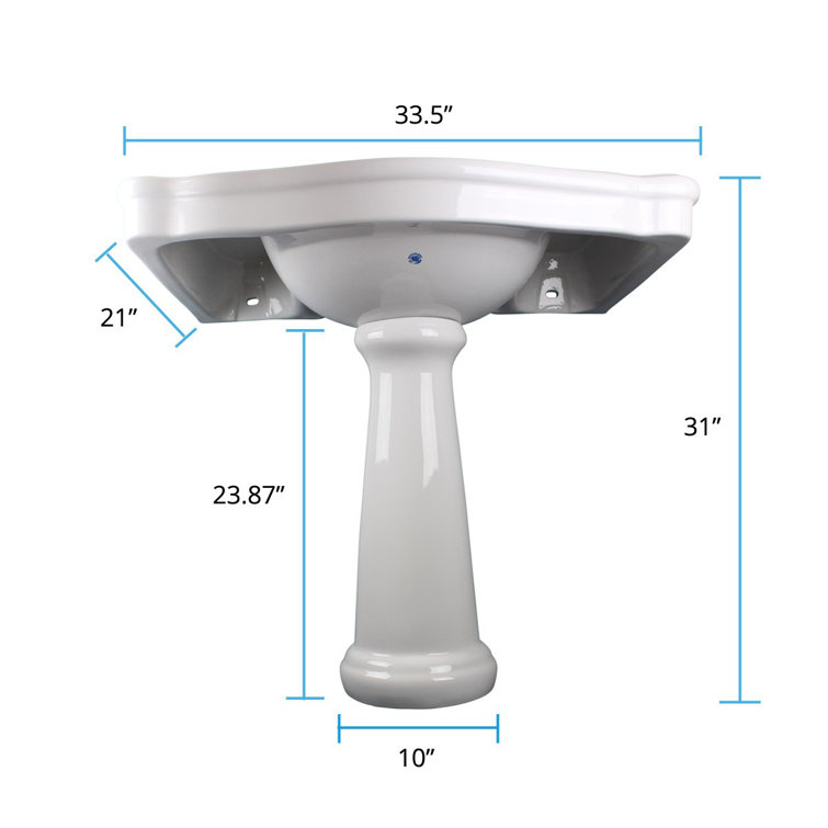 Large White Ceramic Pedestal Bathroom Sink with Overflow