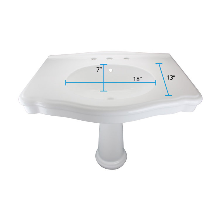 Large White Ceramic Pedestal Bathroom Sink with Overflow