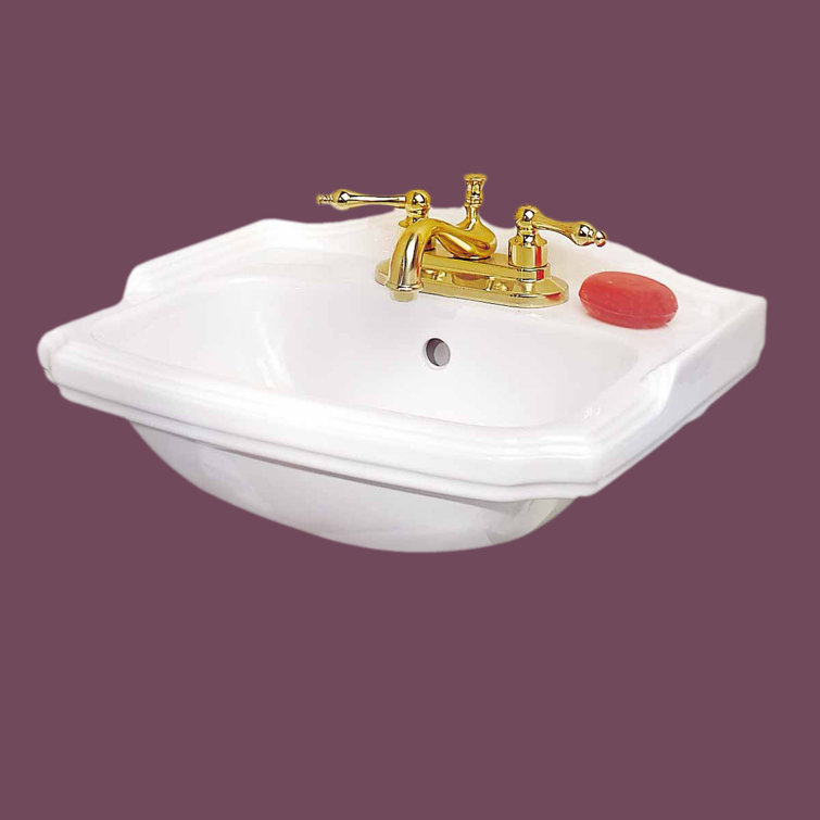 Gloss White Ceramic Wall-Mount Bathroom Sink with Overflow