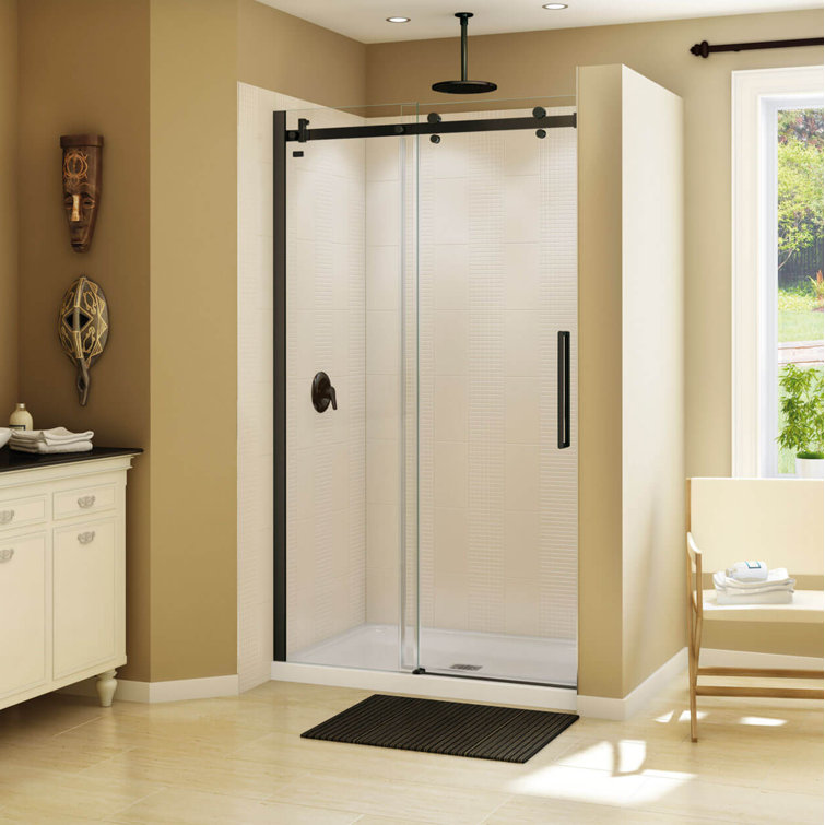 Halo 47" Dark Bronze Frameless Sliding Shower Door with Clear Glass