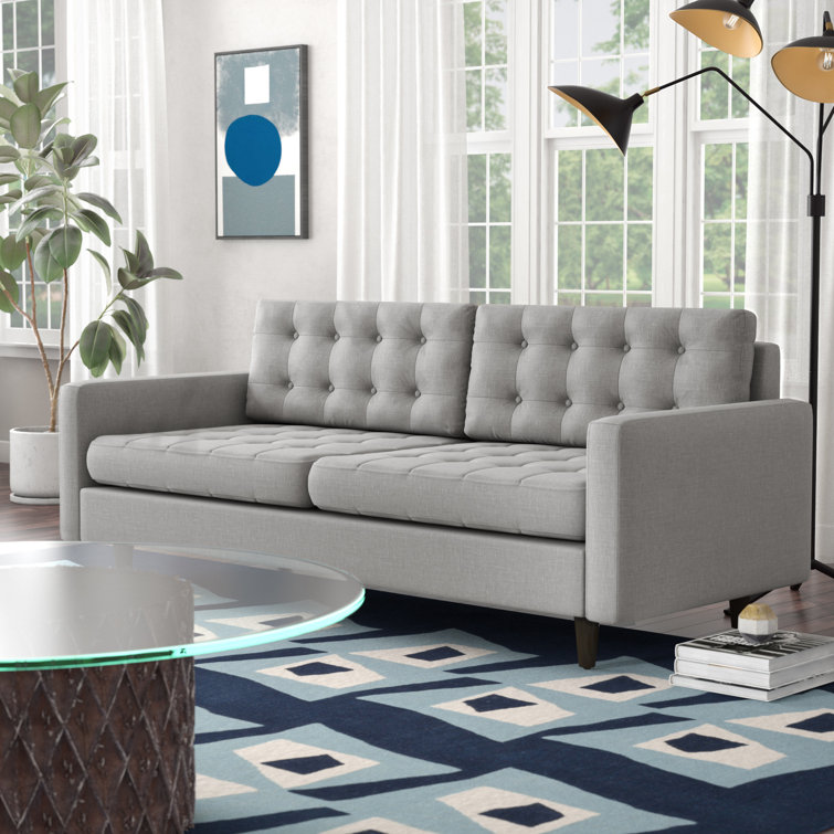 Light Gray Tufted Fabric Sofa with Wood Legs