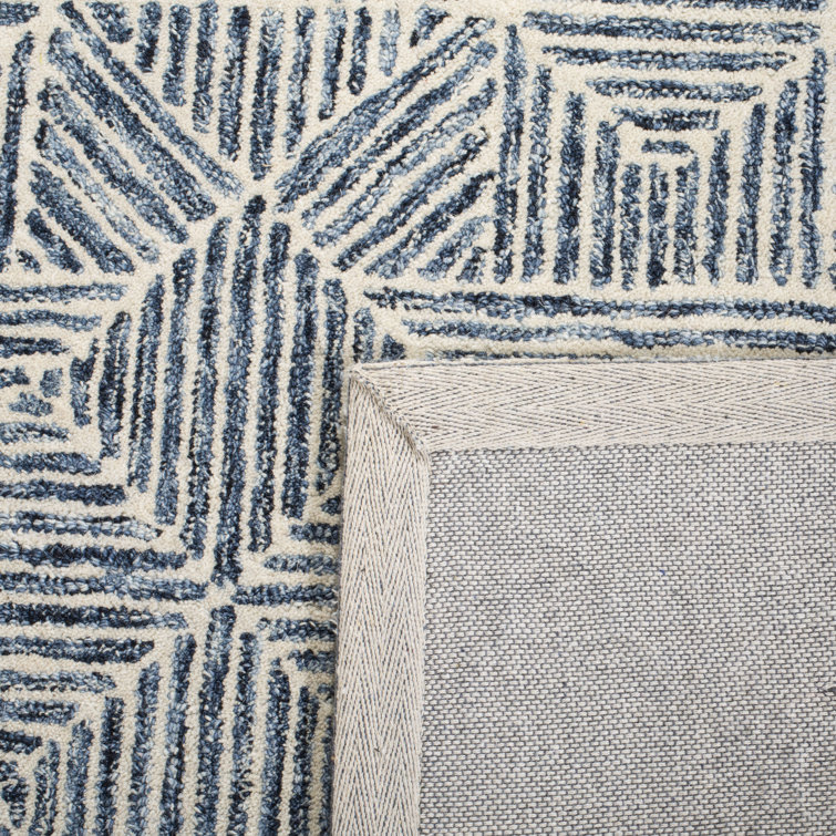 Hand-Tufted Abstract Blue Wool 27'' x 18'' Reversible Runner Rug
