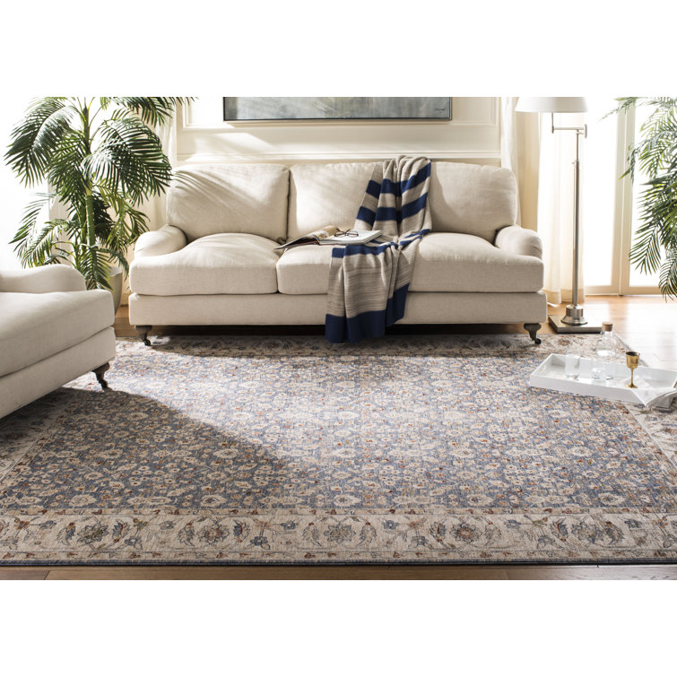 Helena Ivory & Blue Hand-Knotted Synthetic Area Rug