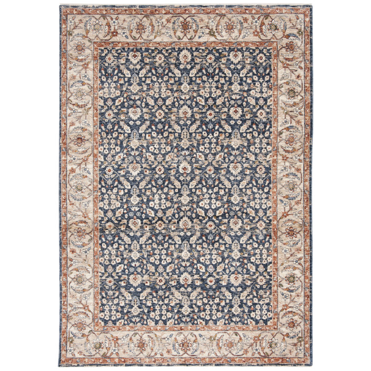 Helena Navy & Beige Traditional Trellised Floral Area Rug