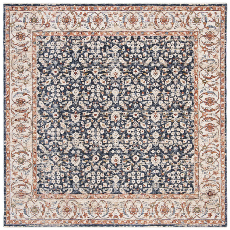 Handmade Navy/Beige Synthetic Square Stain-Resistant Rug 6'7" x 6'7"