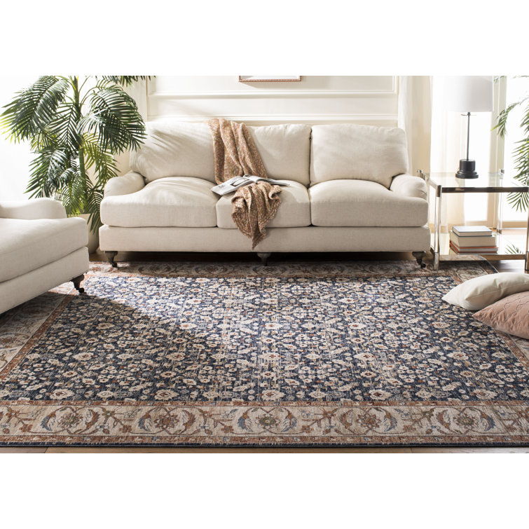 Helena Navy & Beige Traditional Trellised Floral Area Rug