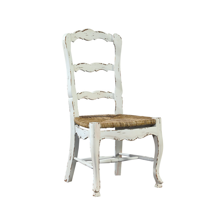 Distressed White Ladderback Side Chairs with Cane Seats, Set of 2